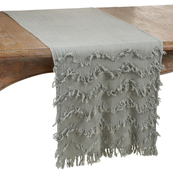 Saro Lifestyle SARO  16 x 72 in. Oblong Chevron Table Runner with Fringe Design 1872.BG1672B